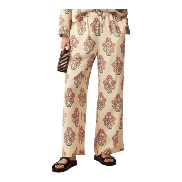 J. Crew Pants - J. Crew Cream and tan Floral Wide Leg Pants
